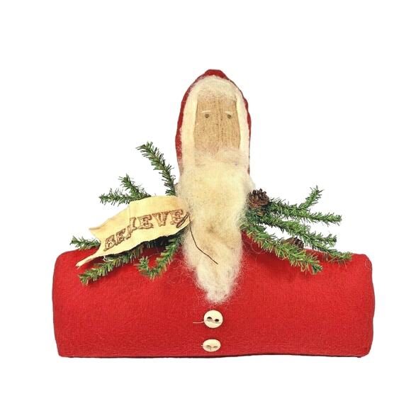 Stuffed Felt Santa Figure Holiday Decor Believe 10.5" Tall 11" Wide - Picture 1 of 9
